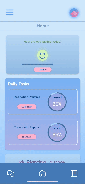 Home screen: daily tasks ordered by priority; tapping the first task opens its lesson