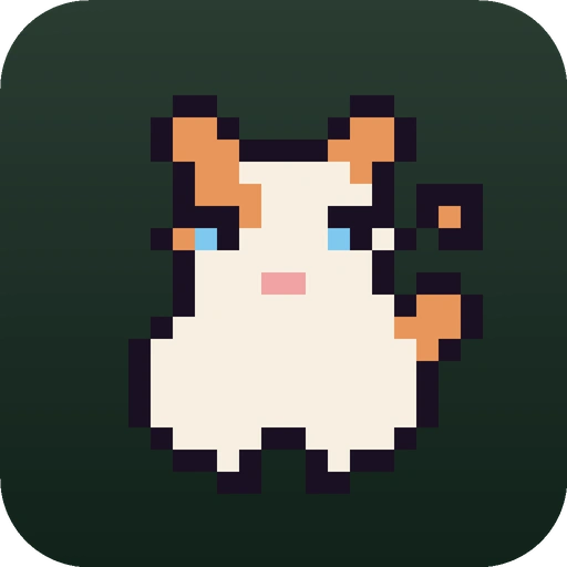 Cat Pomodoro app icon, a pixel-art cat on a dark green rounded square