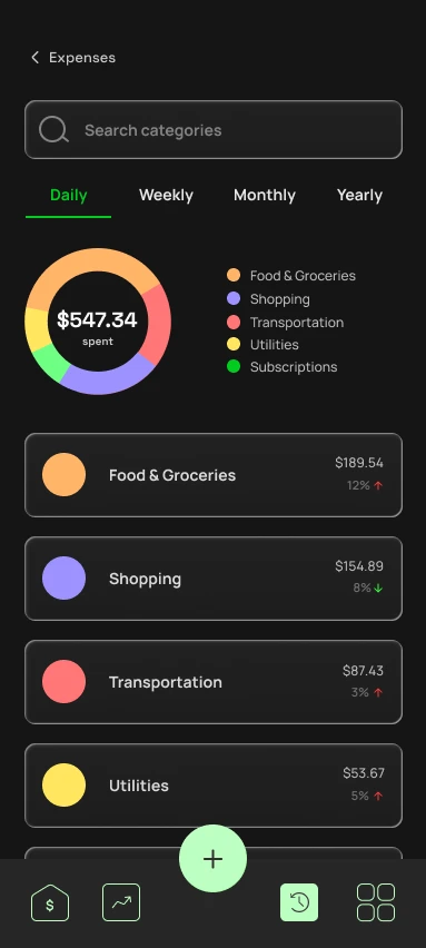 Expenses screen — final hi-fi mockup